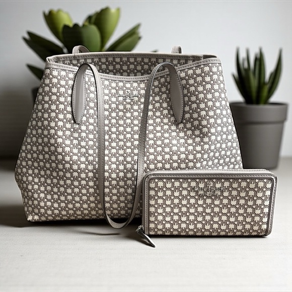Kate Spade Khaki Link Patterned Extra Large Tote and Wallet Set - Picture 1 of 10